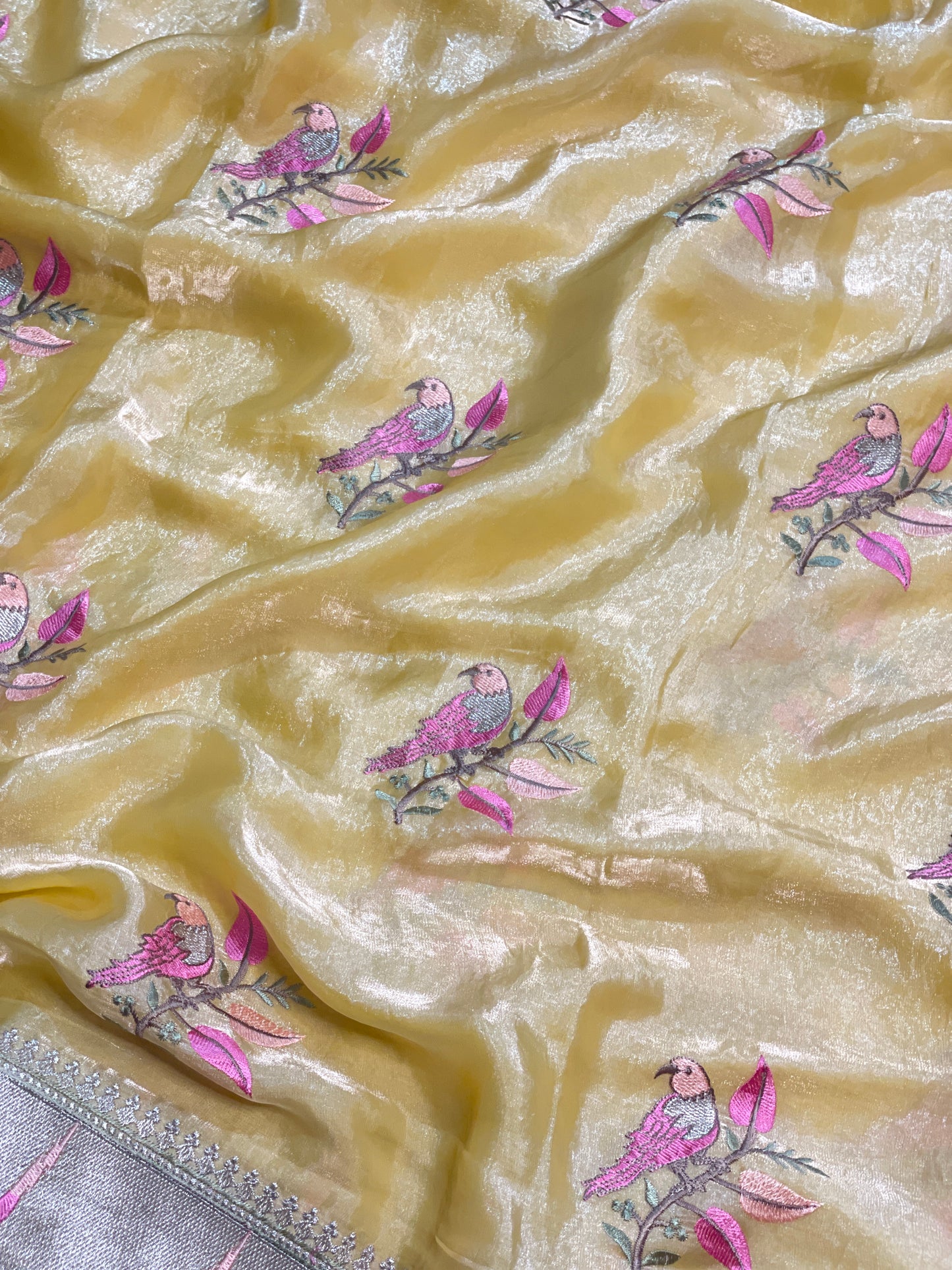 Orange Embroidery Pure Tissue Silk Saree