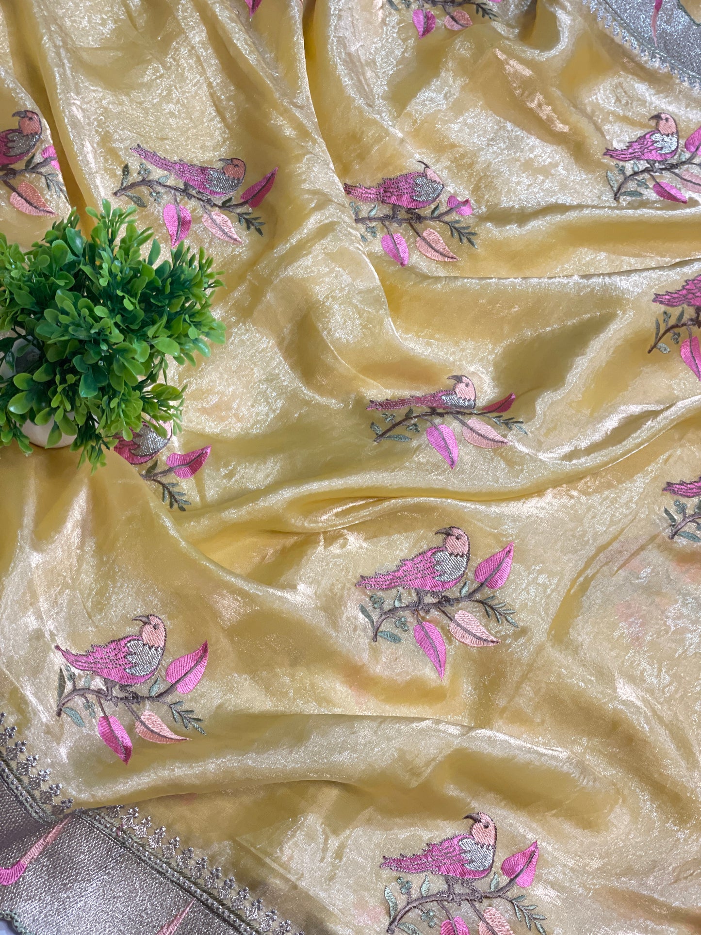 Orange Embroidery Pure Tissue Silk Saree