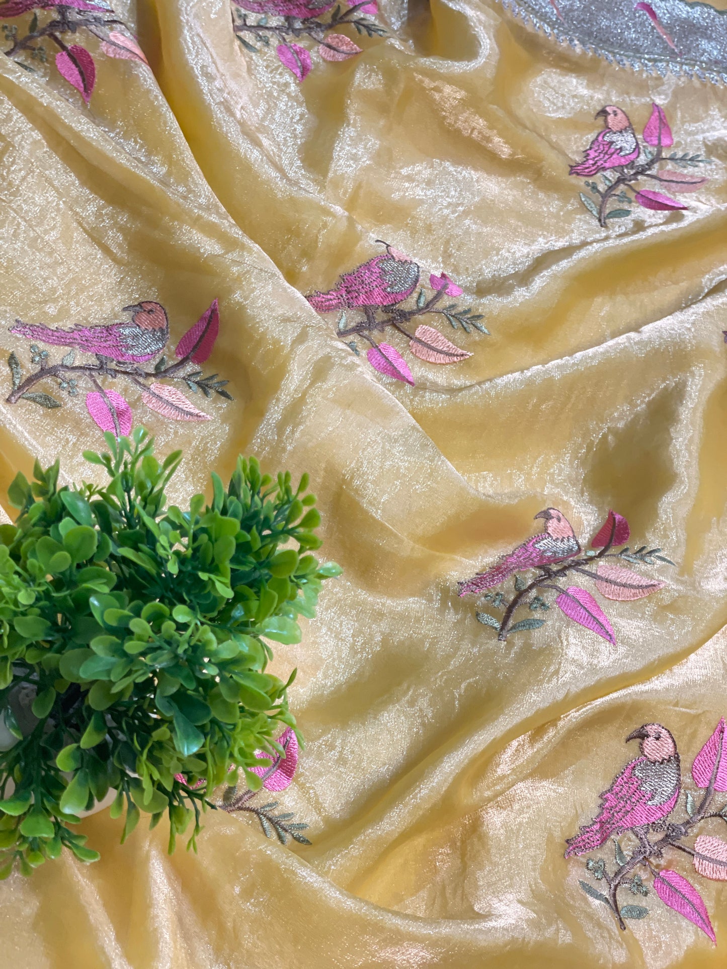 Orange Embroidery Pure Tissue Silk Saree