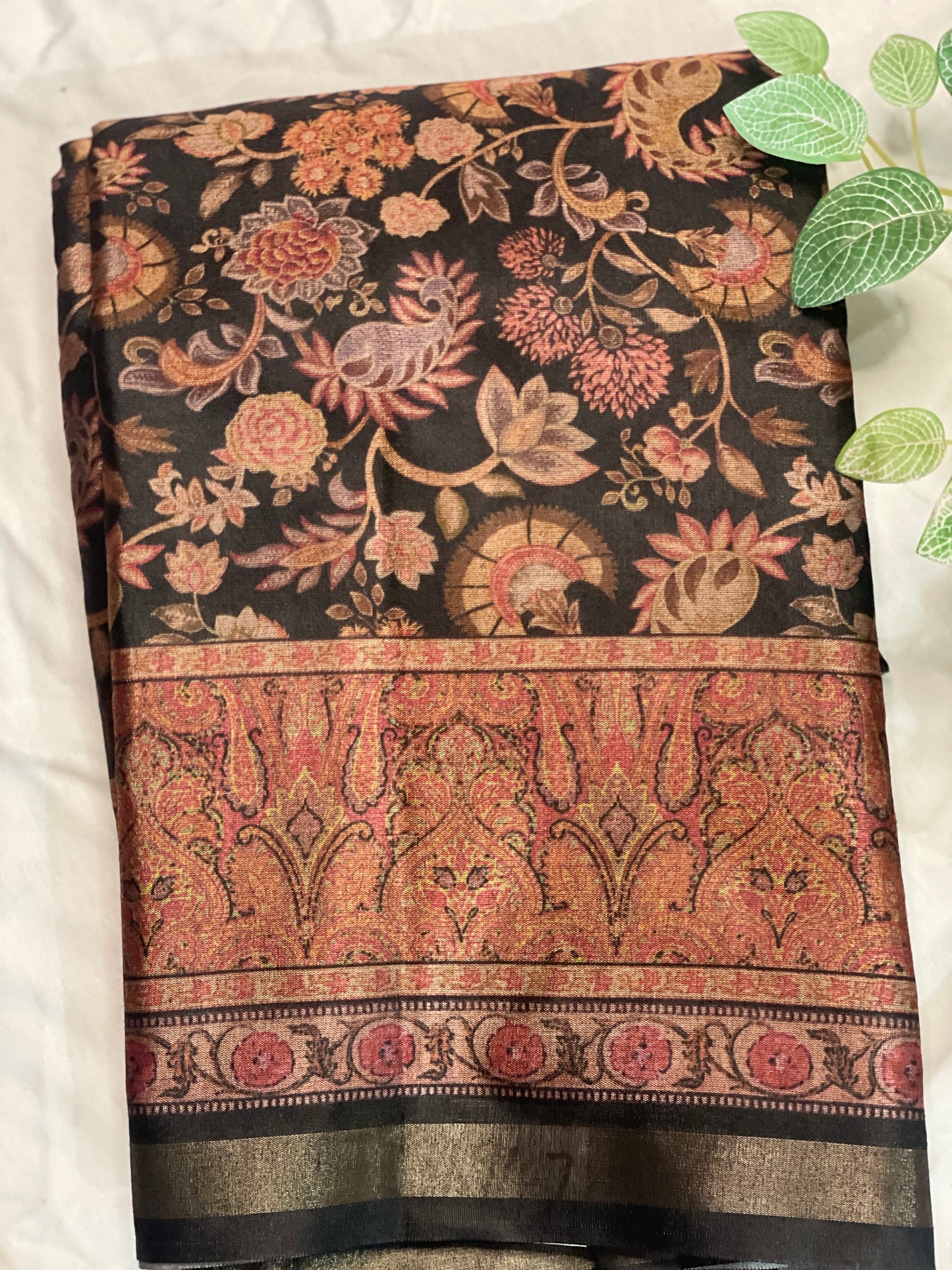 Black Floral Kashmiri Semi Silk Saree