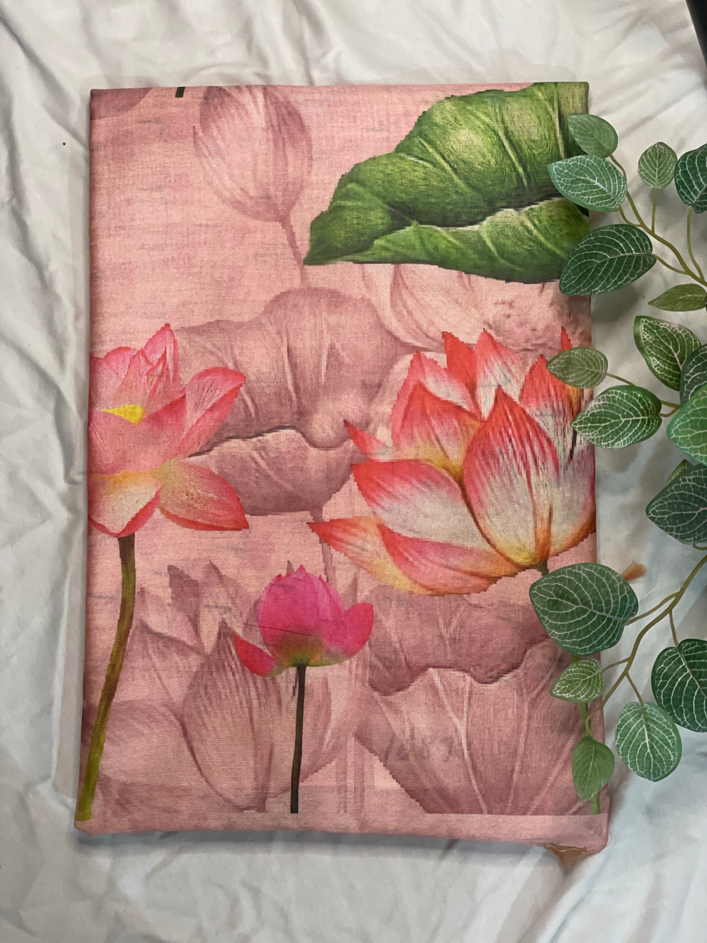 Pink Lotus Print Saree