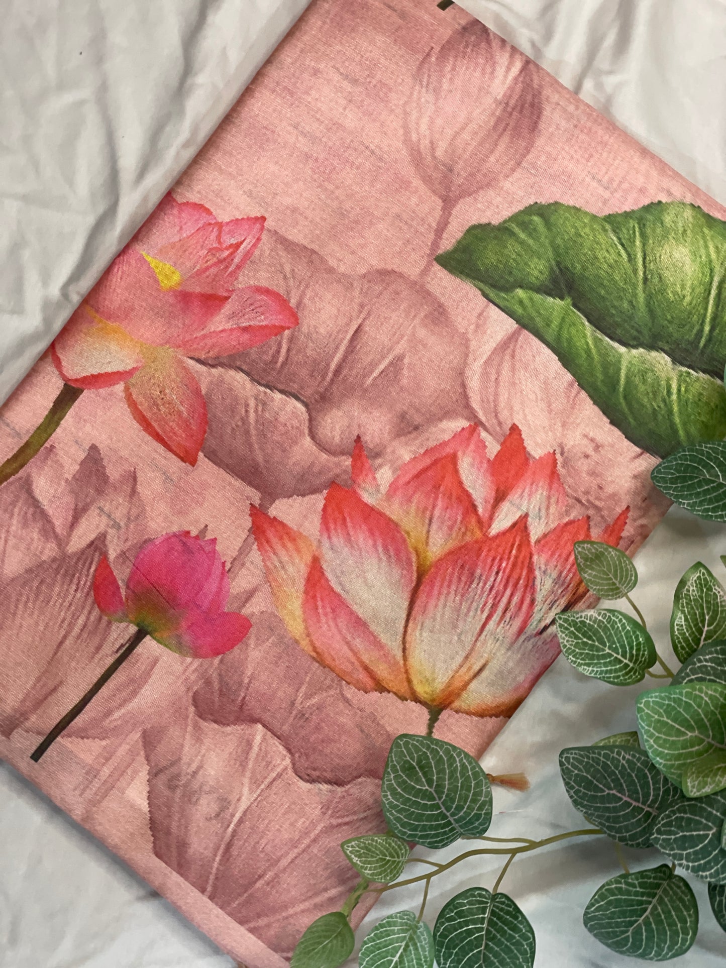 Pink Lotus Print Saree