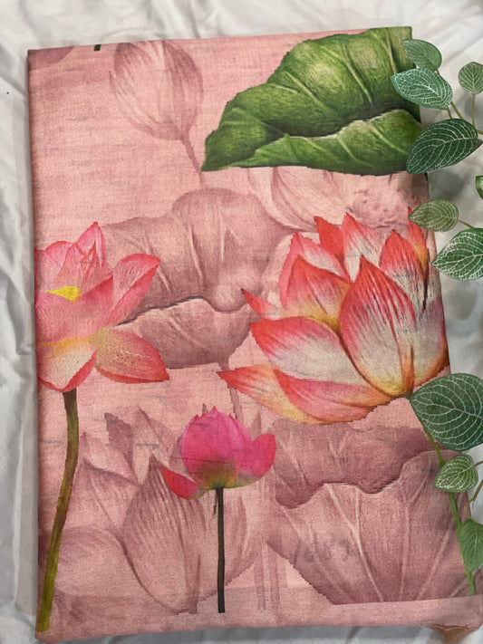 Pink Lotus Print Saree