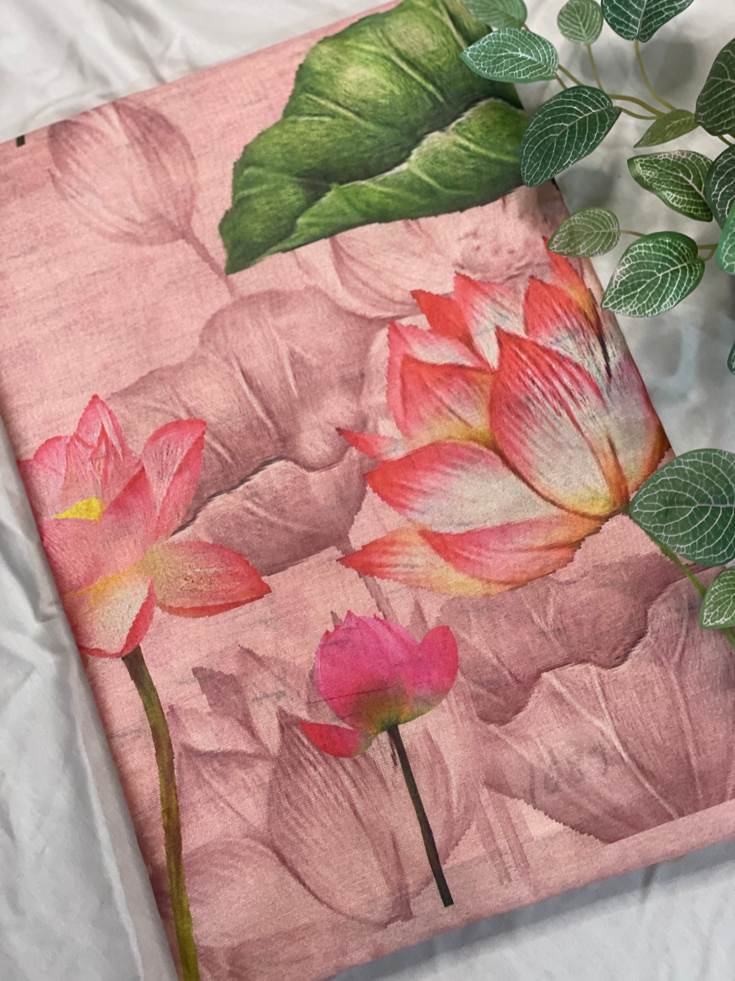 Pink Lotus Print Saree